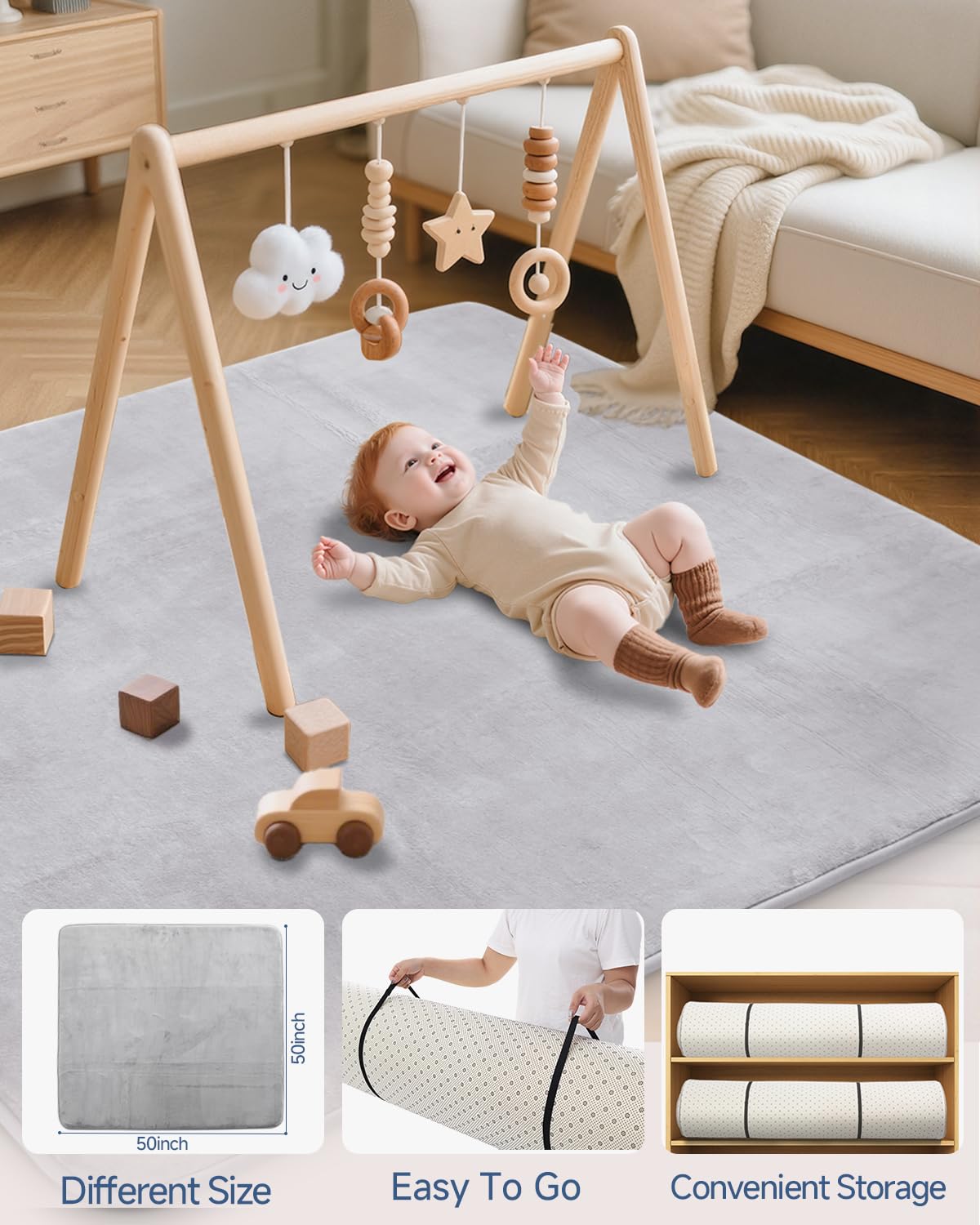 SEPARO Thick Baby Play Mat for Floor,50 x 50 Playpen Mat,Tummy Time Foam Mats,Ultra Soft Support & Plush Feel,Easy Care with Non-Slip Cushioned for Infant,Kids and Toddler Crawling,Grey