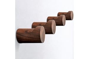 COCOYA Natural Wood Wall Hooks, 4Pack Minimalist Hat Hanger Easy Install Wall Mount Wooden Peg Knob Walnut Cute Simple Modern Small Room Decor, for Hanging Coat Towel Cap Bag Purses Jacket Backpack
