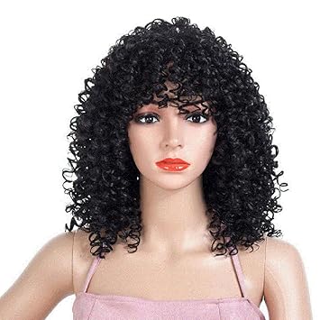 Amazon Com Women Black Hair Wigs Wavy Curly Hair With Bangs