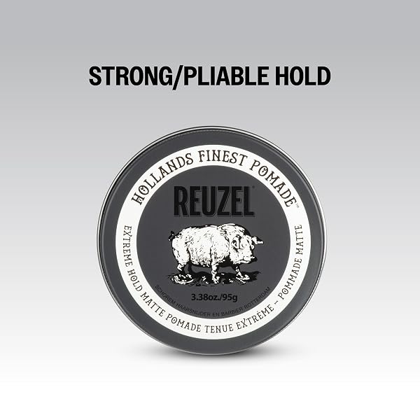 REUZEL EXTREME HOLD MATTE POMADE, STRONGEST ALL DAY HOLD, WATER SOLUBLE STYLING, MATTE FINISH & FLAKE FREE, EASY TO WASH OUT, FOR ALL HAIR TYPES