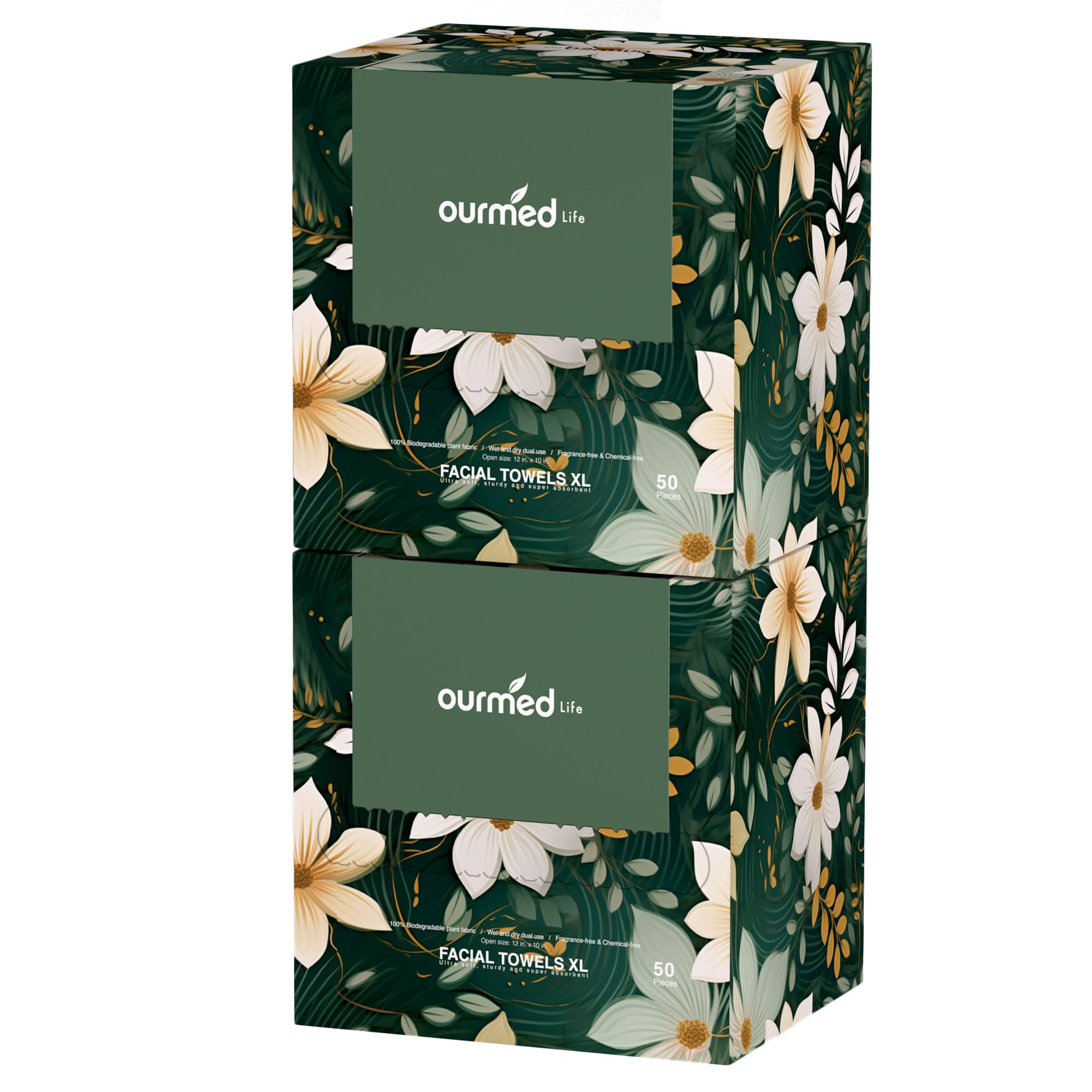 Ourmed Life Disposable Face Towel | Lint-Free Biodegradable Clean Towels | Dry Makeup Remover Wipes | Super Soft & Thick for Sensitive Skin | 10-Inch X 12-Inch XL Size | 100 Count, Dot Pattern