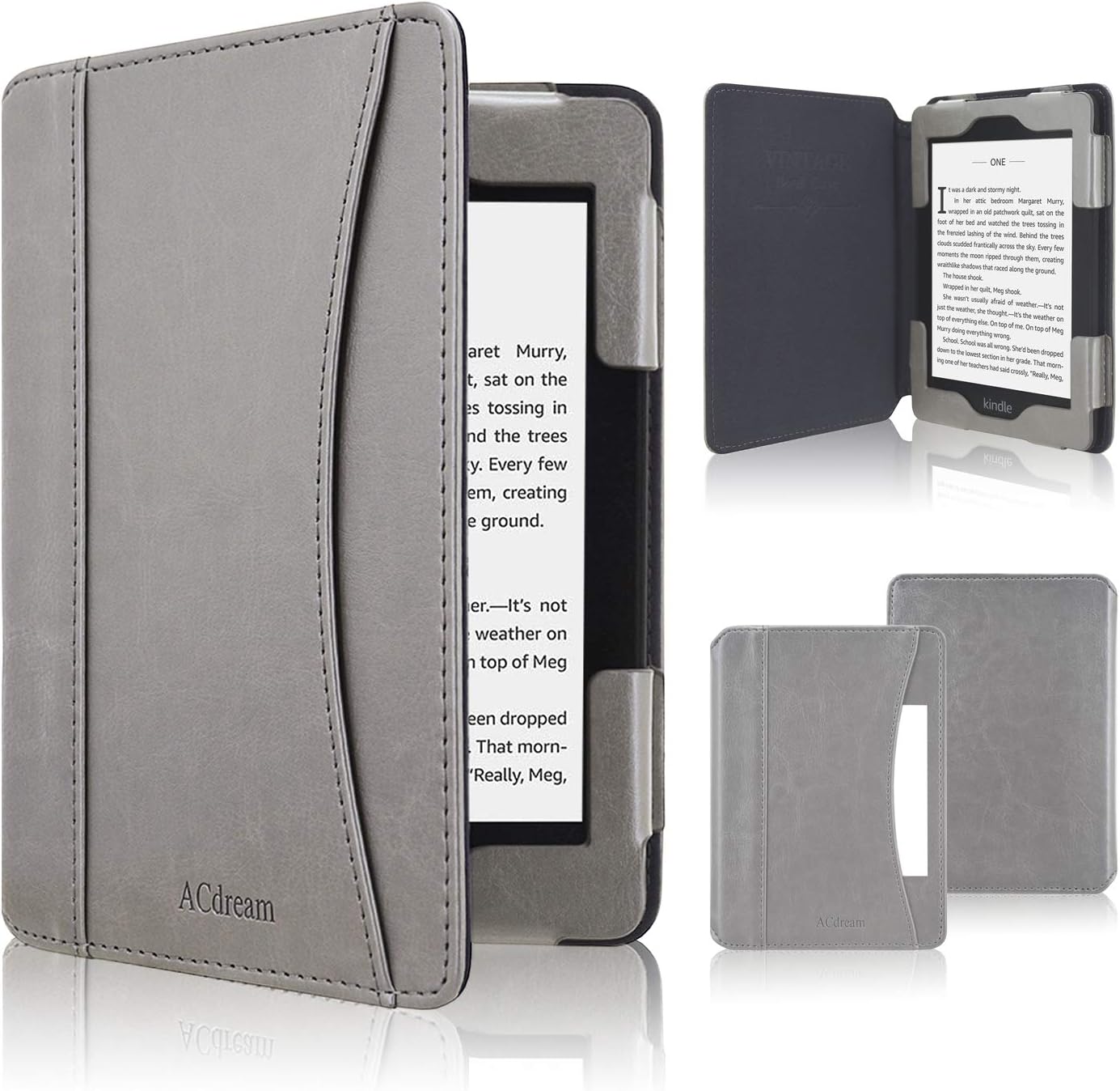 ACdream Kindle Paperwhite Case 2018, Folio Smart Cover Leather Case with Auto Sleep Wake Feature for All New and Previous Kindle Paperwhite Models, Grey