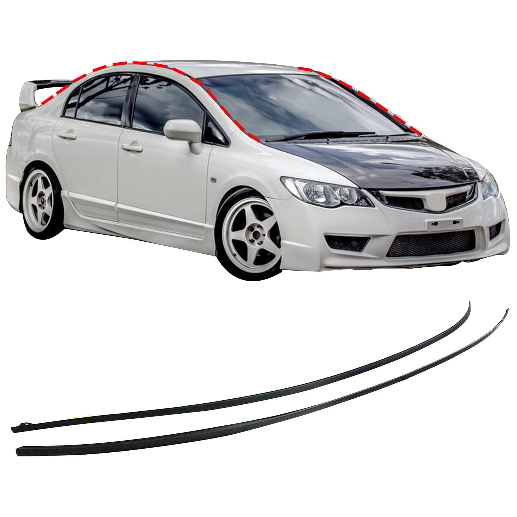 Photo 1 of ****CURVED AS SHOWN IN THE PHOTO**** Pair L&R Molding Drip Side Set Compatible with Honda Civic 1.3L 1.8L 2.0L 2006-2011 73168-SNA-013 73158-SNA-013 Windshield Roof Molding Trim Set