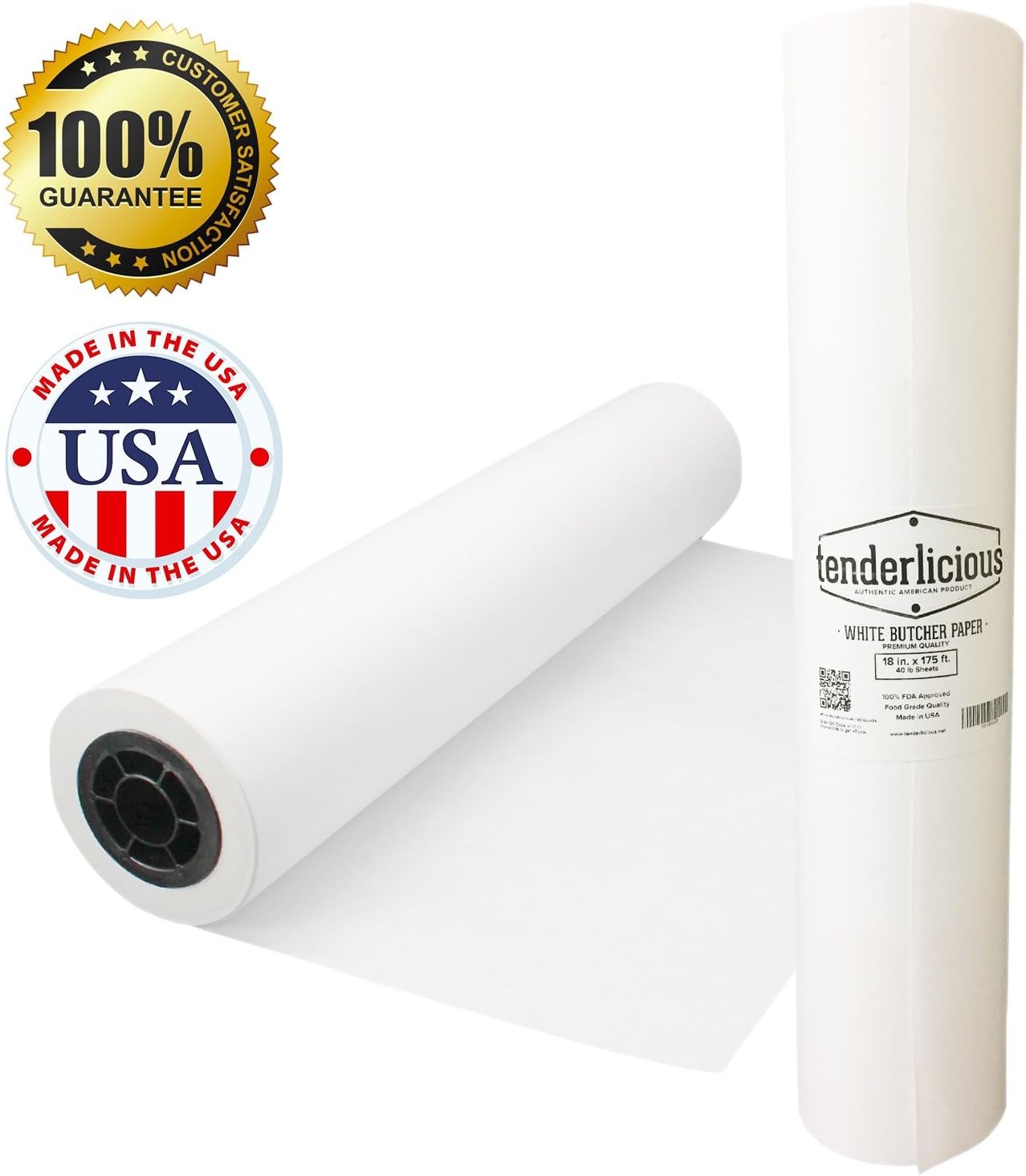 Butcher Paper Roll - Food Wrapping Paper for Beef Briskets - USA Made - All Natural FDA Approved Food Grade BBQ Meat Smoking Paper - Unbleached Unwaxed Uncoated Sheet (White, 18)