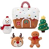 Glow Guards Baby First Christmas Plush Playset, Gingerbread House 5-Piece Stuffed Toy Set with Gingerbread Man, Reindeer, Christmas Tree, Snowman, Interactive for Babies Boys Girls, 7"