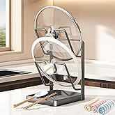WRSFXV 2026 Upgraded Kitchen Pot Lid Storage Rack, Multifunctional Pot Lid Organizer Rack, Lid Holder While Cooking, Lid And Spoon Rest, Thickened Carbon Steel Material (Double Layer-Gray)