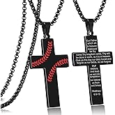 RWQIAN Baseball Cross Necklace for Men Bible Verse, Christian Religious Scriptures Faith Baptism 1st First Communion Pendant Chain for Boys, Father's Dad Day Graduation Jewelry Gifts for Him