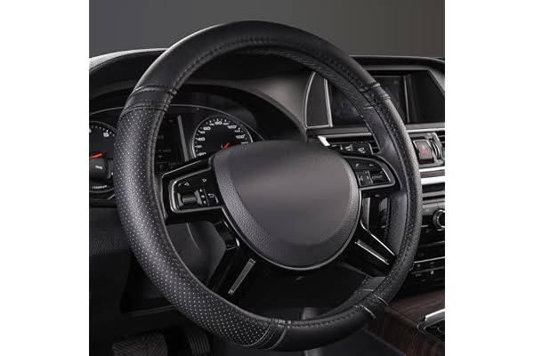 CAR Pass Classical Leather Automotive Universal Steering Wheel Covers (Black)