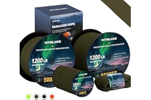 VITALUXE 1200lb Paracord Rope, 4.4mm 15 Triple Strands Paracord, Heavy Duty Tactical Parachute Cord for Survival Gear, Camping, Hiking, and Ideal for Bracelets, Lanyards, Type III