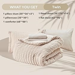 HYMOKEGE Beige Twin Comforter Set Seersucker 5