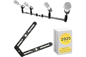 Simplurfi Stereo Array Spacing Bar Microphone Holder with Ruled Markings Assembled - Mount 4 Mics - X-Y and ORTF Mic T-Bar Bracket, Fits 3/8" and 5/8" Mic Stands with Included Adapter
