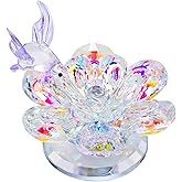YWHL Colorful Crystal Flower with Purple Hummingbird Figurine, Handmade Hummingbird Gifts for Women on Birthday Valentines Christmas, Glass Flower Hummingbird Figurine Wedding Home Party Decorations