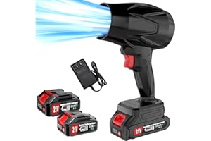 HUOJYDOWDL Electric Cordless Leaf Blower blowers for Lawn Care, Handheld, 21V*2 Batteries Cordless Turbo Jet Super Power Air Duster, with Adjustable Speed for Patio Cleaning, Blowing Leaves, Drying, Camping