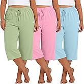 Neer 3 Pack Women's Plus Size Capris,Wide Leg Loose Pants Casual Drawstring Capri Sweatpants Drawstring Pants with Pockets