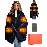 Moteoza Heated Blanket Battery Operated with Fleece Lining 7.4V 16000mAh Battery 62" x 35" Heated Shawl Wraps for Women Men Cordless USB Outdoor Portable Electric Blanket 6 Heating Zones Blue