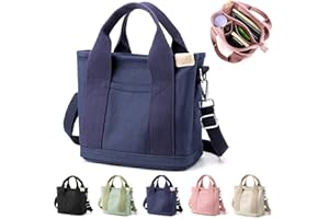 Efilra Multi Pocket Canvas Tote Bag with Zipper, Medium Work Bag with Compartments, Japanese Women Everything Purse Mom Bag
