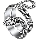Stainless Steel/18K Gold Plated/Black Snake Ring for Men Women Size 7-12 Serpent Reptile Rings Punk Gothic Jewelry(with Gift Box)