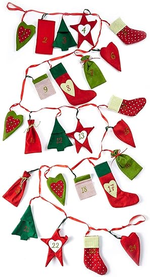 Heitmann Deco Adventskalender Kette zum Befüllen und Aufhängen - Filz-Adventskalender - Weihnachts-Motive - Rot, Grün