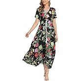 Women's Boho Floral Maxi Dress Summer Button Up Split Flowy Beach Party Dress