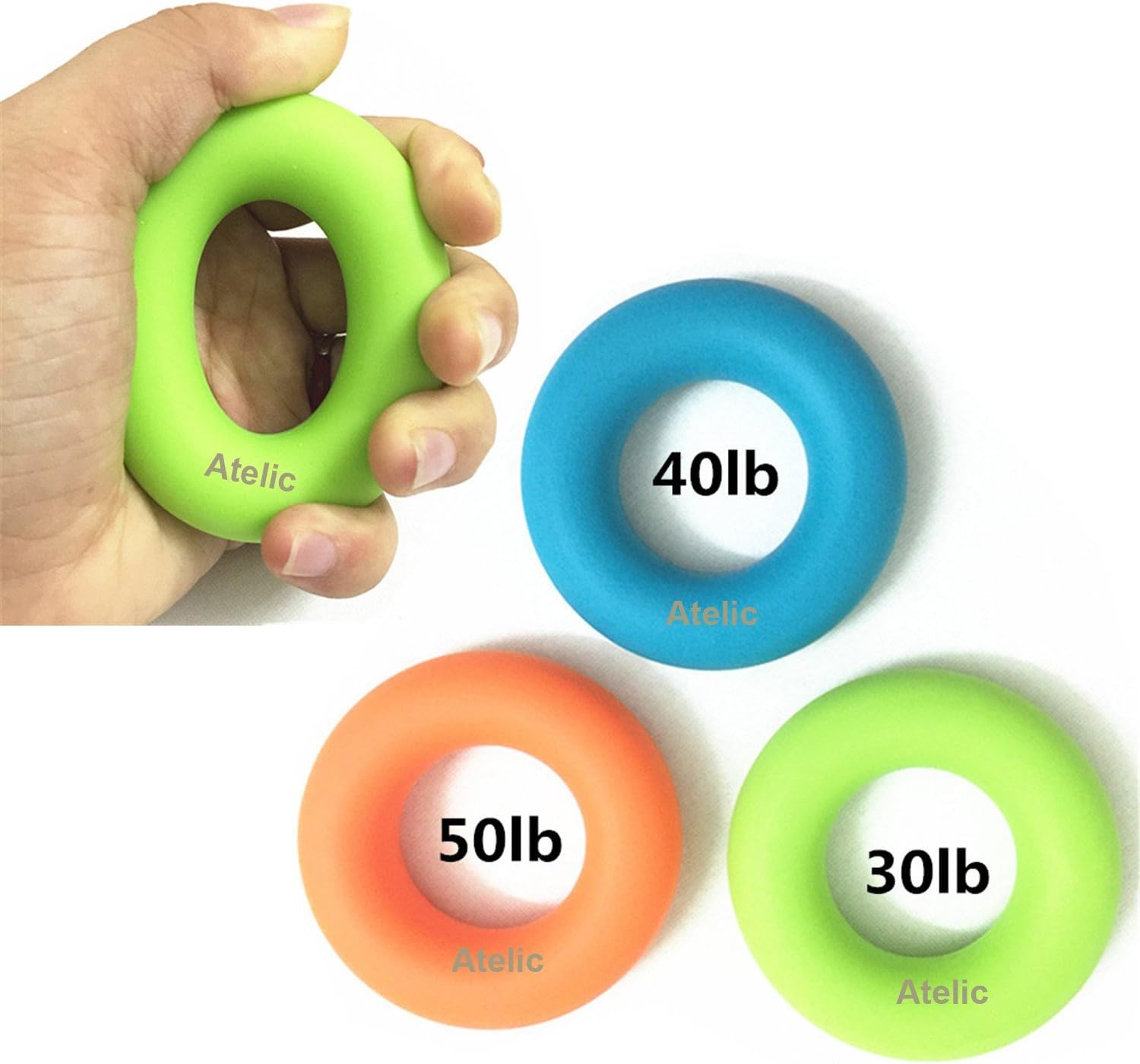Atelic 3-Size Level Silicone Hand Grip, Pack of 3