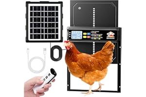 IBKINXX Automatic Chicken Coop Door Solar Powered with Timer, Light Sensor, Remote Control, LCD Display, Aluminum Alloy 4 Auto Modes Wide Solar Chicken Coop Door, Anti-Pinch, Weatherproof, USB Backup, Black