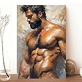 HMLZSJ Nude Muscle Male Torso Portrait Art Gay