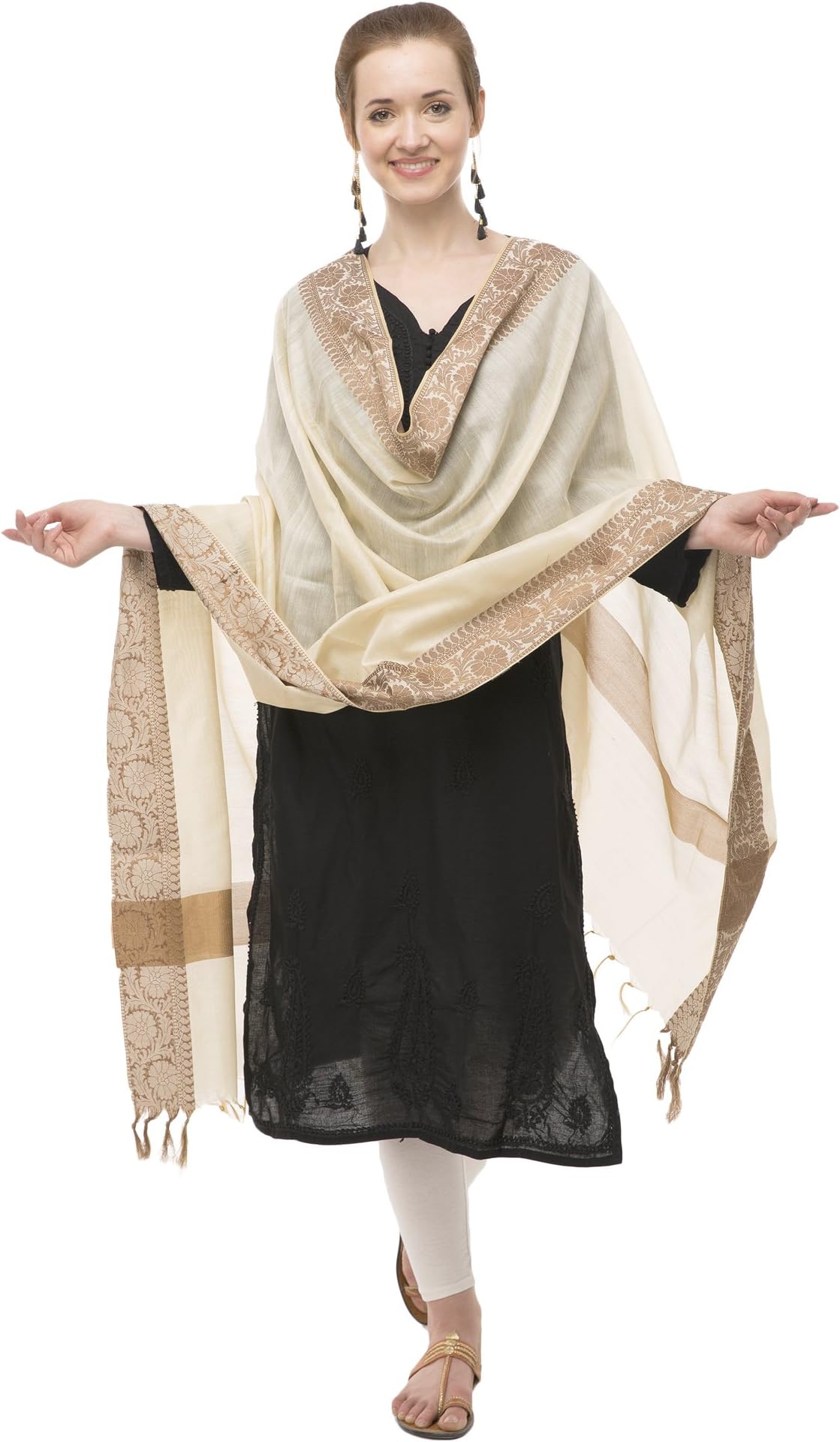 Funkia™ Dupatta For Women Elegant Chanderi Cotton Silk dupatta with weaving flower Border work