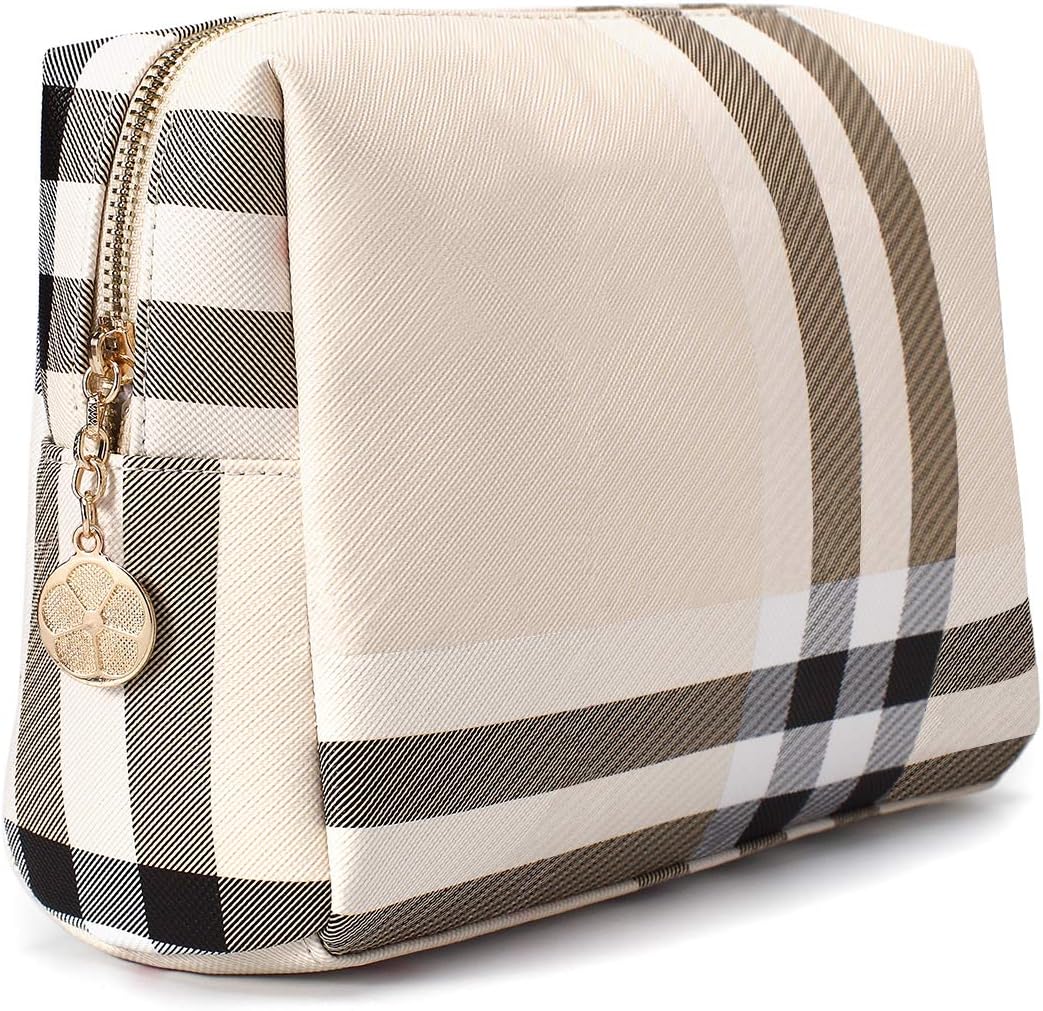Luxury Makeup Bag for Purse Large Women Cosmetic Bags for Toiletry Travel (Beige 2)