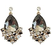 Navachi 18k Gold Plated White Crystal Pear Multi-color Zircon Drop Ear Stud Earrings