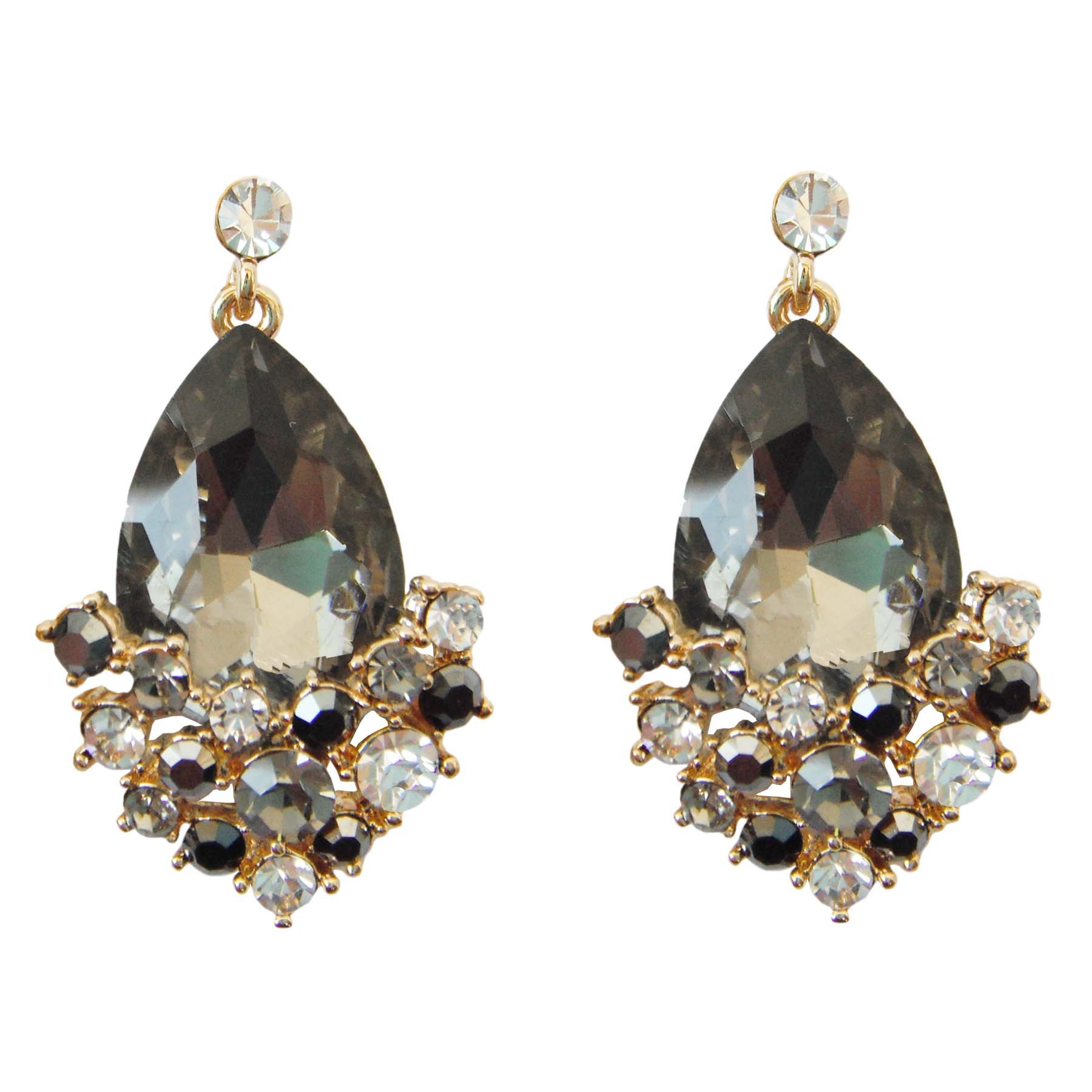 Navachi 18k Gold Plated Crystal Grey Pear-shaped Zirconia Az1699e Drop Dangle Ear Stud Earrings — image 1