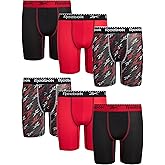 Reebok Boys Boxer Briefs - 6 Pack Performance Long Leg Boxer Briefs Boys Underwear with Support Pouch, 6” Inseam (6-18)