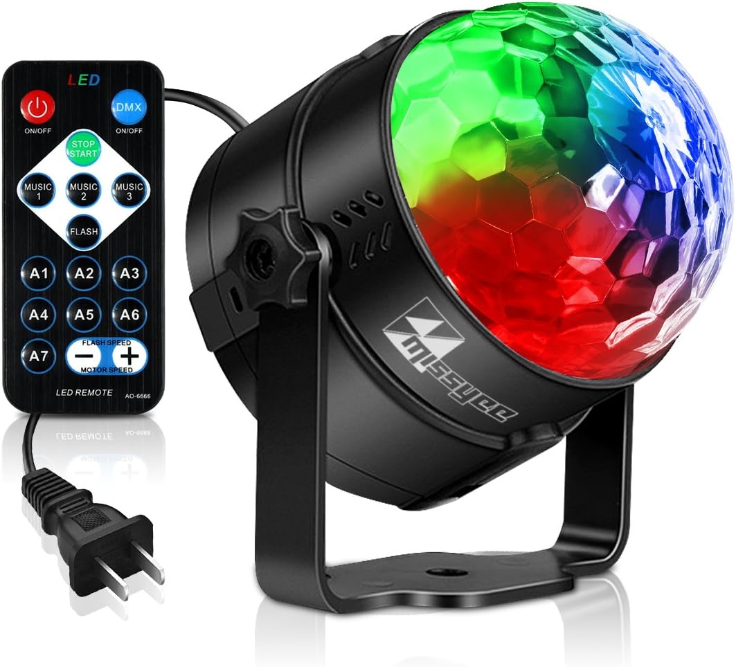 Disco Light,Missyee Disco Ball Light with Remote Control Sound Activated RGB Strobe Ball 7 Modes Led Stage Light Disco Party Lights for Home Dance Parties Kid Birthday Wedding Celebration