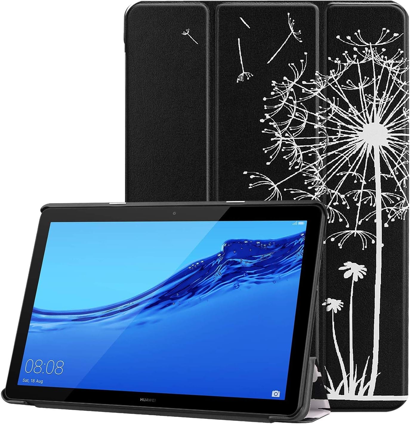 for Huawei Cases & Covers for Huawei MediaPad T5 10 10.1 inch (2018 Release) Owl Butterfly Flower Dandelion Eiffel Tower Design Smart Tablet Case Trifold Stand (Pattern : 5)