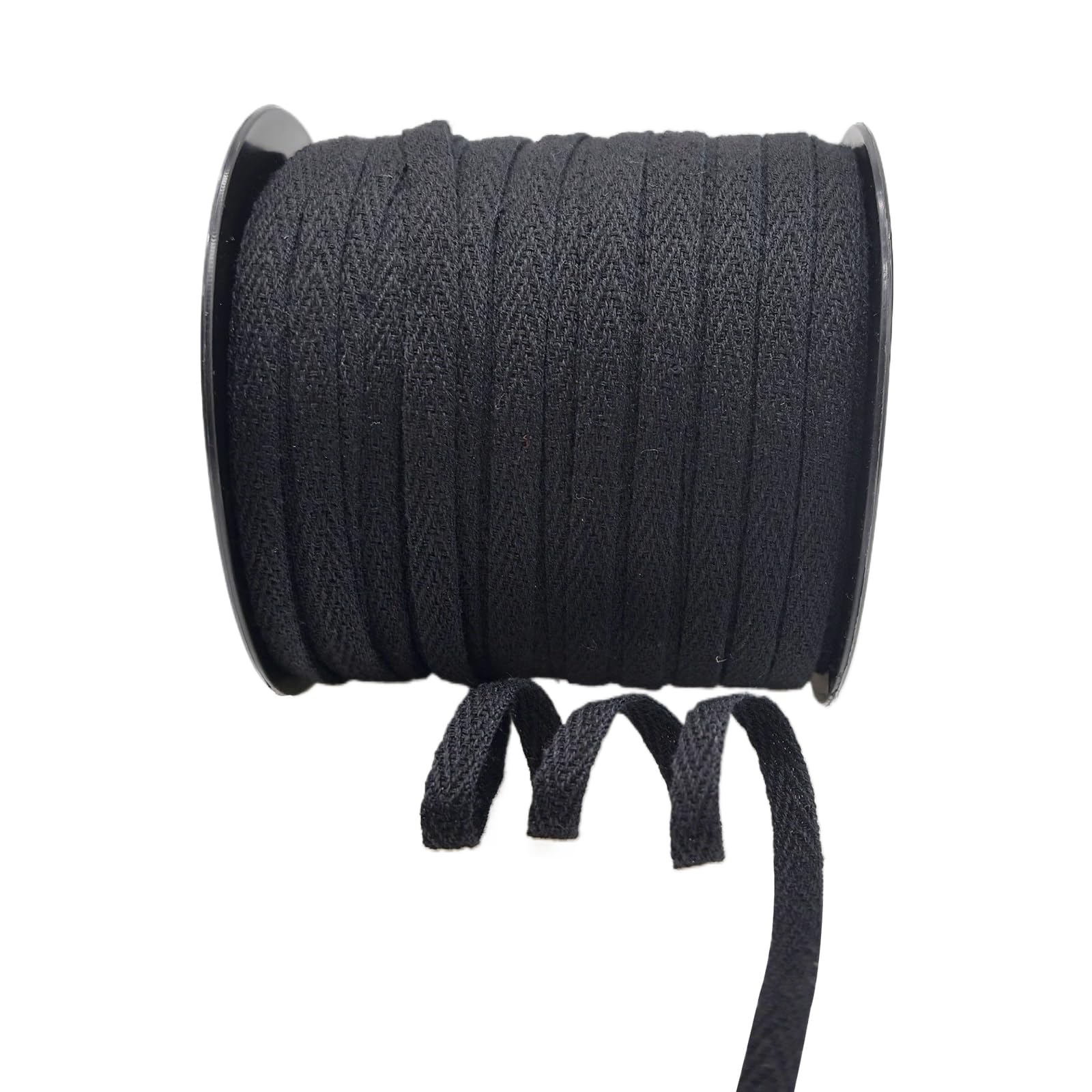 Photo 1 of 1/4 Inch Cotton Herringbone Webbing Tape - 100 Yards Bulk Roll for Gift Wrapping, Tags, Bias Binding, Sewing, Book Binding, Handles for DIY Crafts, Clothing & Packaging (Black)