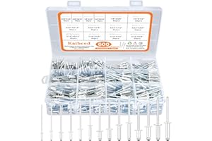 KAIBCED 600pcs Pop Rivets Assortment Kit, 14 Sizes Aluminum Rivets 3/32" 1/8" 5/32" 3/16", Assorted Black Rivets with Reinfored Divider and Labeled Case (Silver)