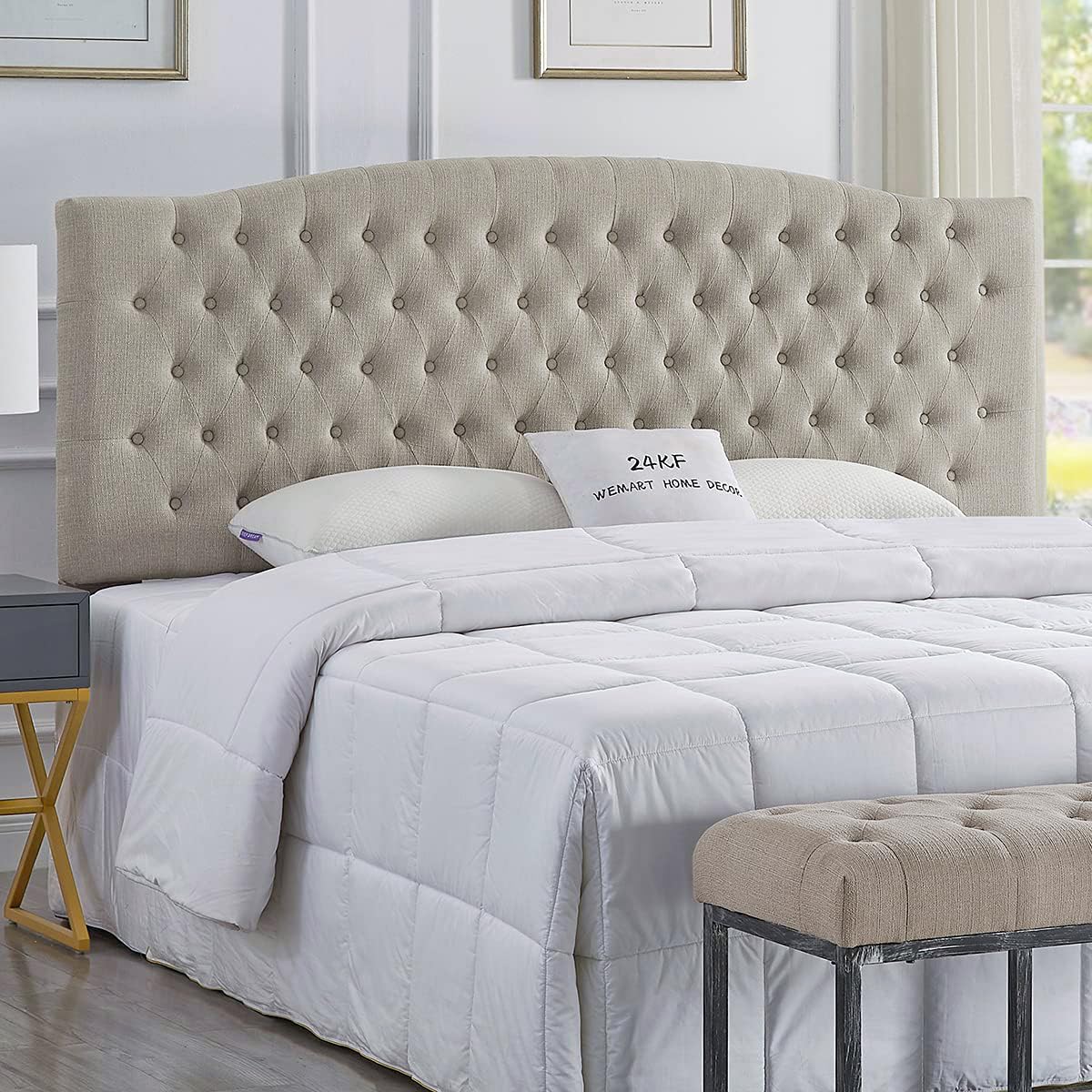 Photo 1 of 24KF Upholstered Tufted Button Linen Fabric Headboard,Comfortable Fashional Headboard King/CA King Size,Linen