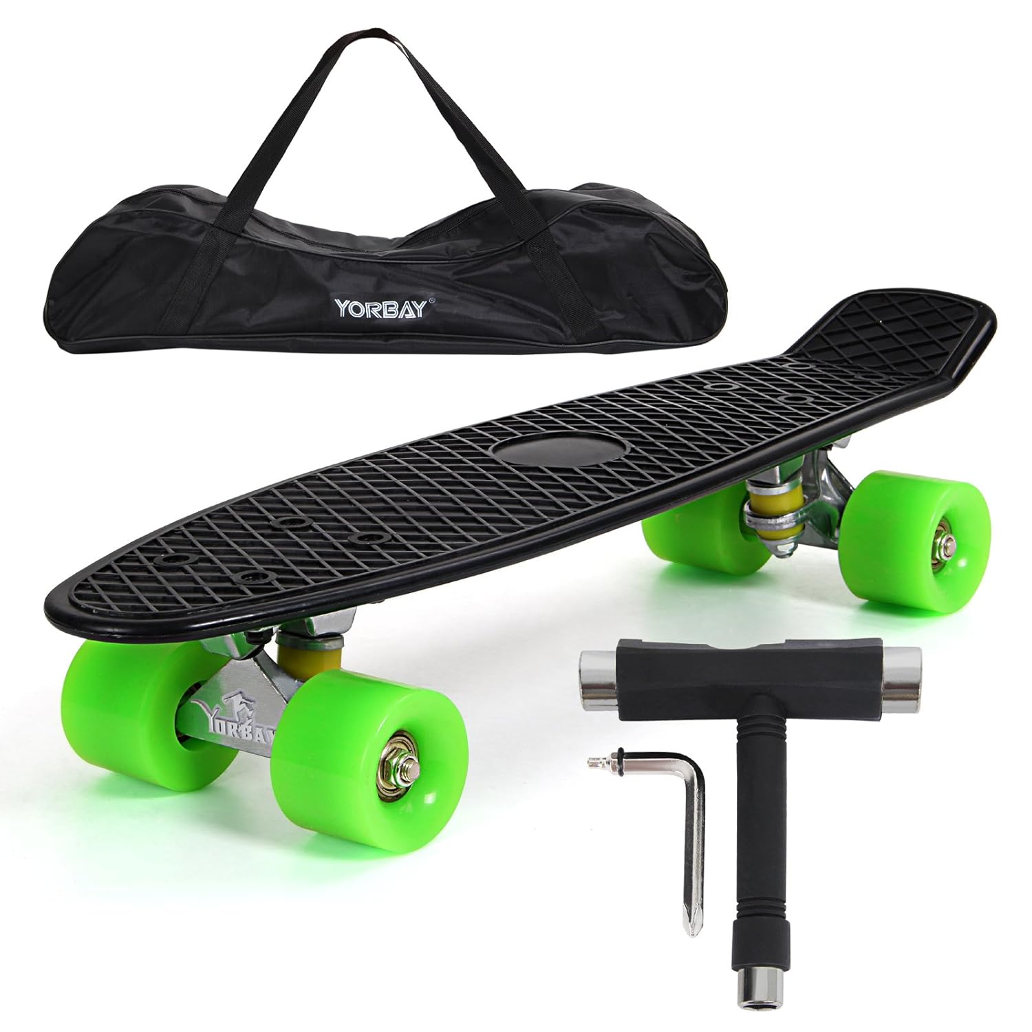 UPGRADE VERSION Yorbay monopatín skateboard retro con la bolsa y T herramientas