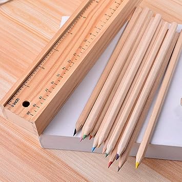 BM Handcraft Set of Wooden Pencil Colours and Box for Kids (Brown)