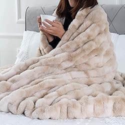 BATTILO HOME Large Brown Faux Fur Throw Blanket for