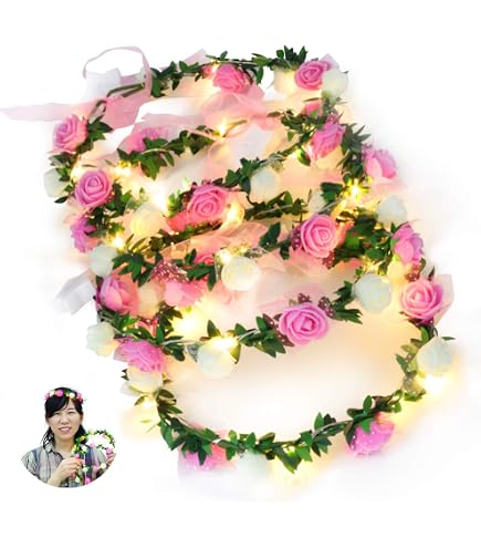 Lot de 10 couronnes de fleurs lumineuses à LED pour femme, accessoires pour cheveux, couronnes florales, fêtes, déguisements, mariage