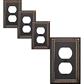 OKAWYC Single Duplex Outlet Light Switch Cover Belaire Beaded Metal Wall Plate, 4-Pack Aged Bronze 1 Gang, Oil Rubbed Bronze Receptacle Light Switch, Switch Cover Decorative Wallplate, Durable