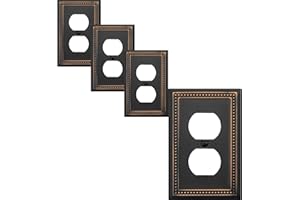 OKAWYC Single Duplex Outlet Light Switch Cover Belaire Beaded Metal Wall Plate, 4-Pack Aged Bronze 1 Gang, Oil Rubbed Bronze Receptacle Light Switch, Switch Cover Decorative Wallplate, Durable