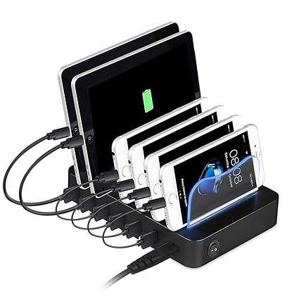 PRITEK USB Ladestation 6 Ports Universell Ladegerät Für Mehrere Geräte Handys Tablets 50W 5V/10A Dockingstation für Smartphon