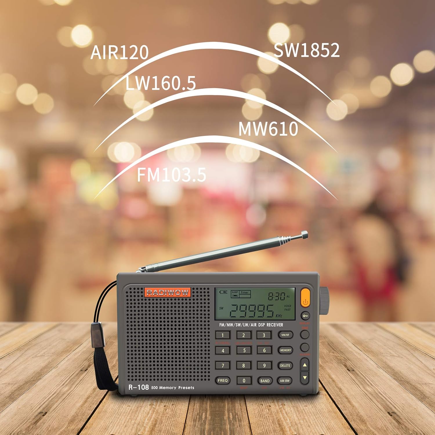 RADIWOW R-108 AM FM Shortwave Radio, LW MW AIR Band DSP Full Band Portable Radio Battery Operated with Sleep Timer Alarm Clock 500 Memories preset Stations A Gift for Family: Home Audio & Theater