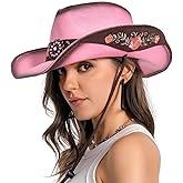 WELLATENT Cowboy Hats for Women, Brown Cowgirl Hats Classic Straw Western Hats for Women Music Festival Party Beach.