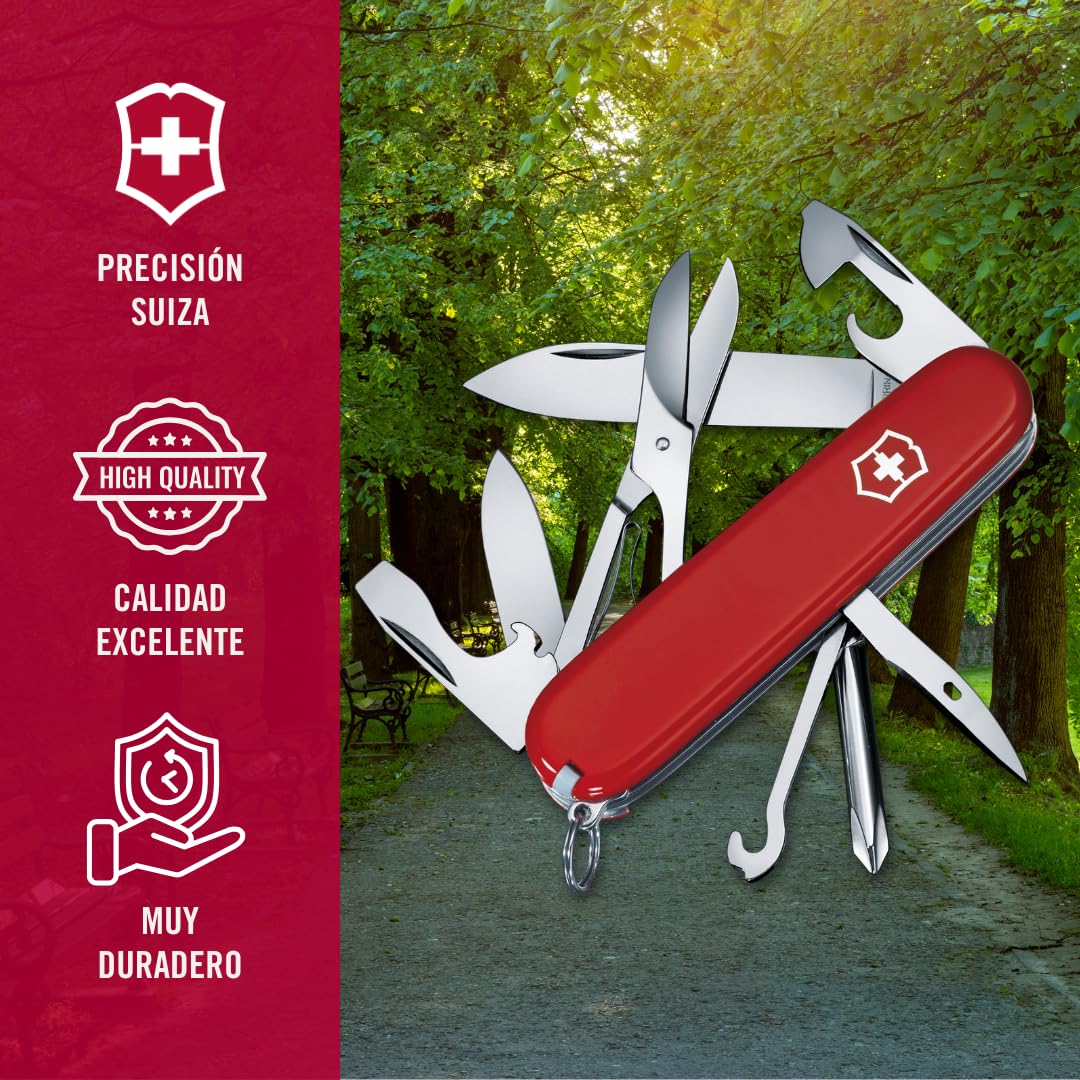 Victorinox Schweizer Taschenmesser, Super Tinker, Multitool, Swiss Army Knife mit 14 Funktionen, Klinge, Dosenöffner, Schraubendreher 3 mm, Rot, Blister 6