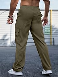 PLEPAN Men's Casual Cargo Pants with Drawstring