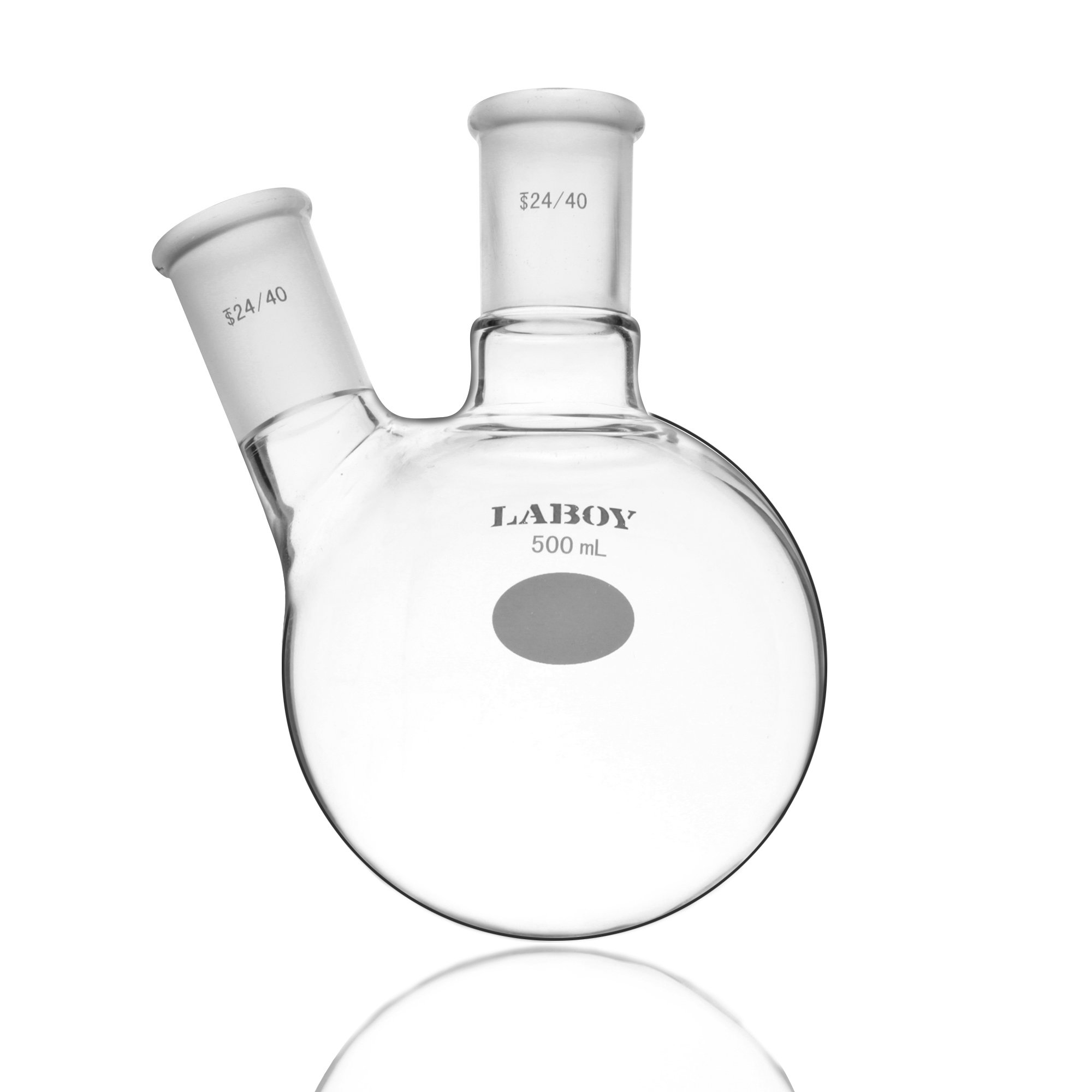 Laboy Glass 500Ml Two-Neck Round Bottom Boiling Flask With 24/40 Center And Side Joint
