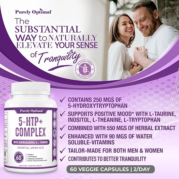 PREMIUM 5-HTP PLUS SUPPLEMENT 250MG MAXIMUM STRENGTH – SLEEP AID, MOOD BOOST, PROMOTES CALM & RELAXATION, STRESS MANAGEMENT SUPPORT – ENHANCED WITH VITAMIN B6, GLUTEN FREE, NON-GMO, 60 VEGGIE CAPS