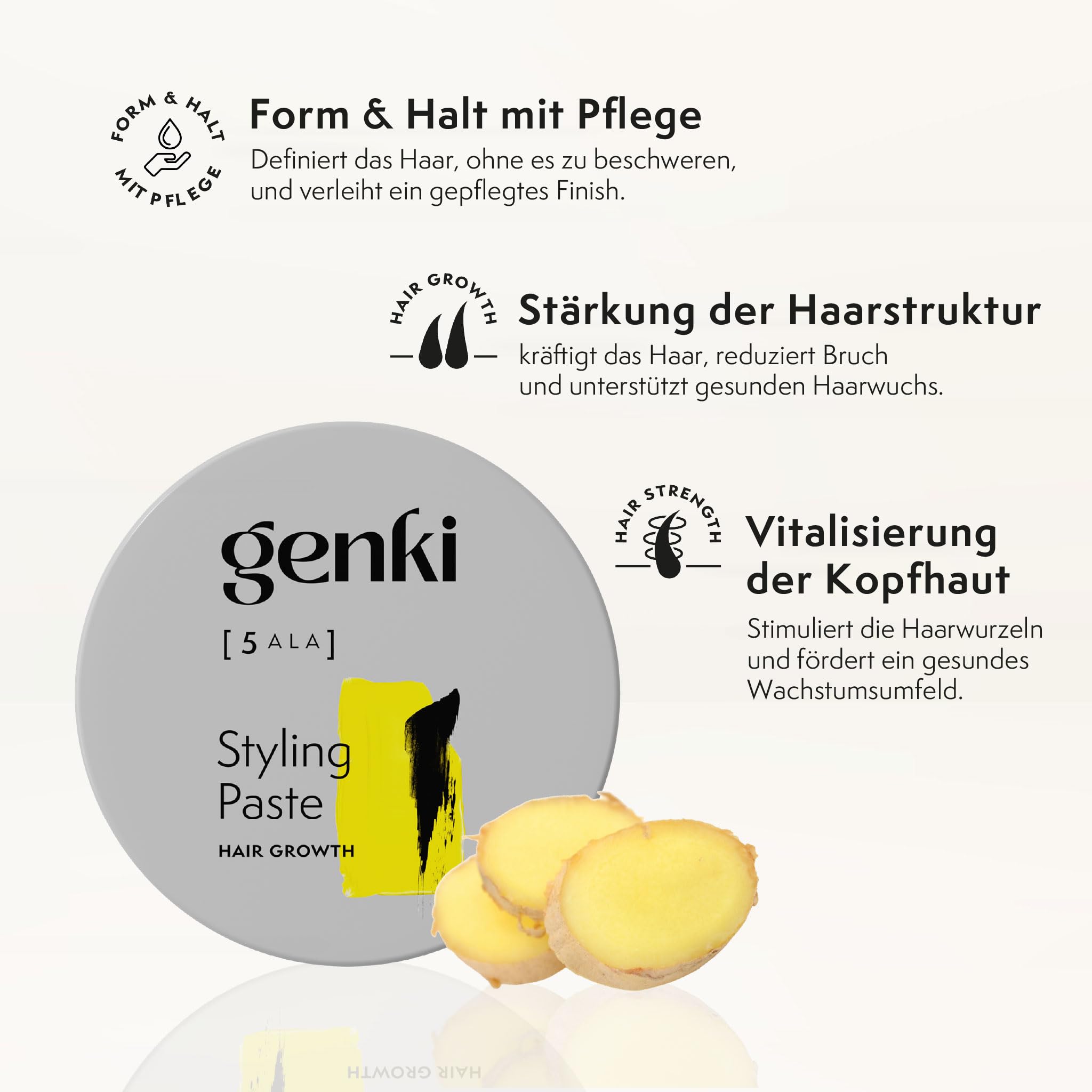 Genki Haircare Hair Growth Styling Paste für Männer und Frauen mit 5-ALA 100 ml Pflege und Styling Stärkt nachweislich das Haarwachstum Mittlerer Halt Haarwachs Haarstyling-Paste 2